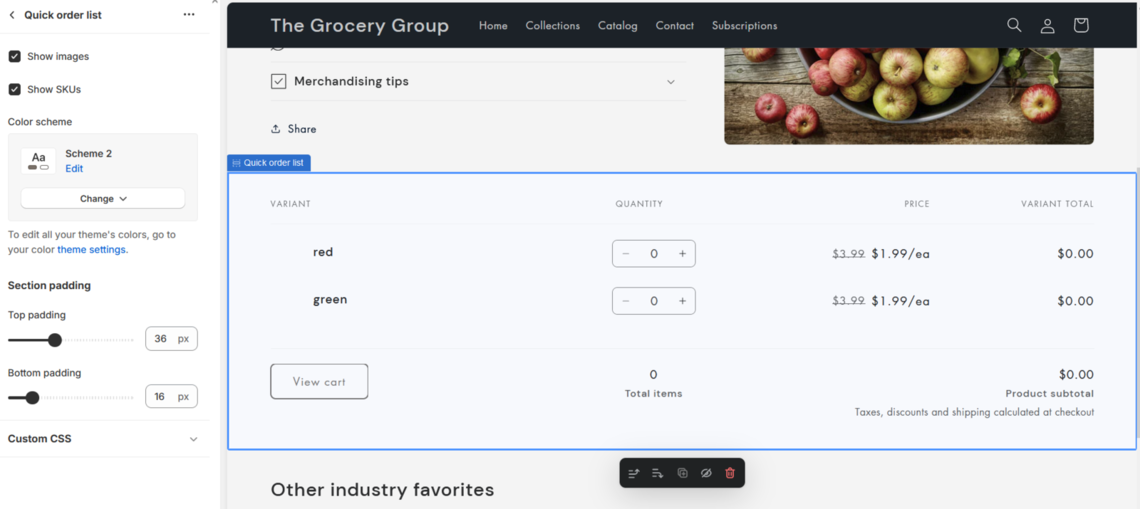 Quick ordering capabilities are native in Shopify Trade