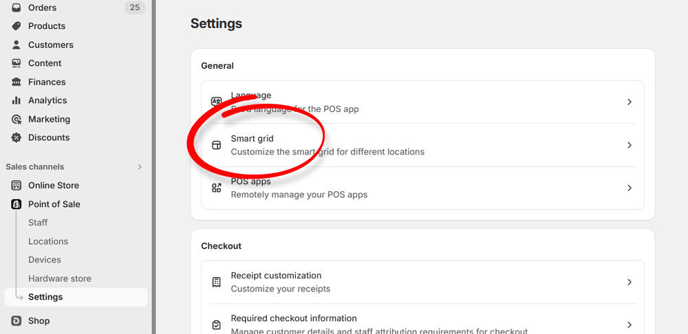 The Shopify POS admin features the smart grid editor