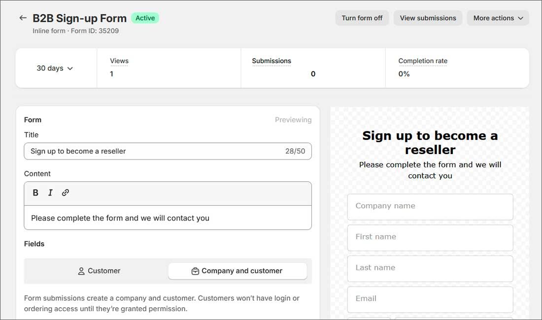 b2b sign up form